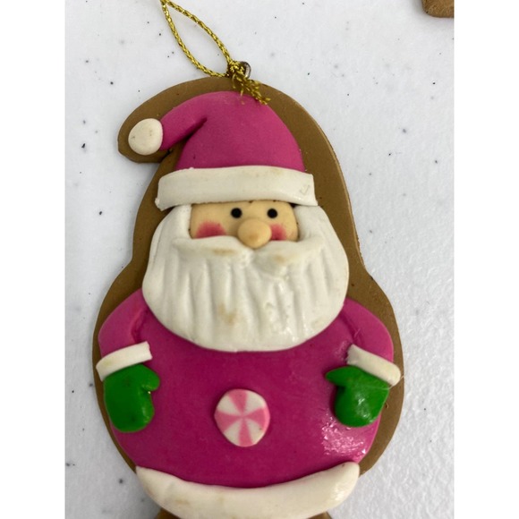 Christmas Ornaments Clay Dough Lot Of 4 Santa Wreath Christmas Tree Present - Picture 2 of 5